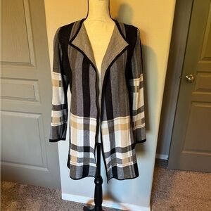 Anne Klein Black and Cream Plaid Cardigan sweater jacket